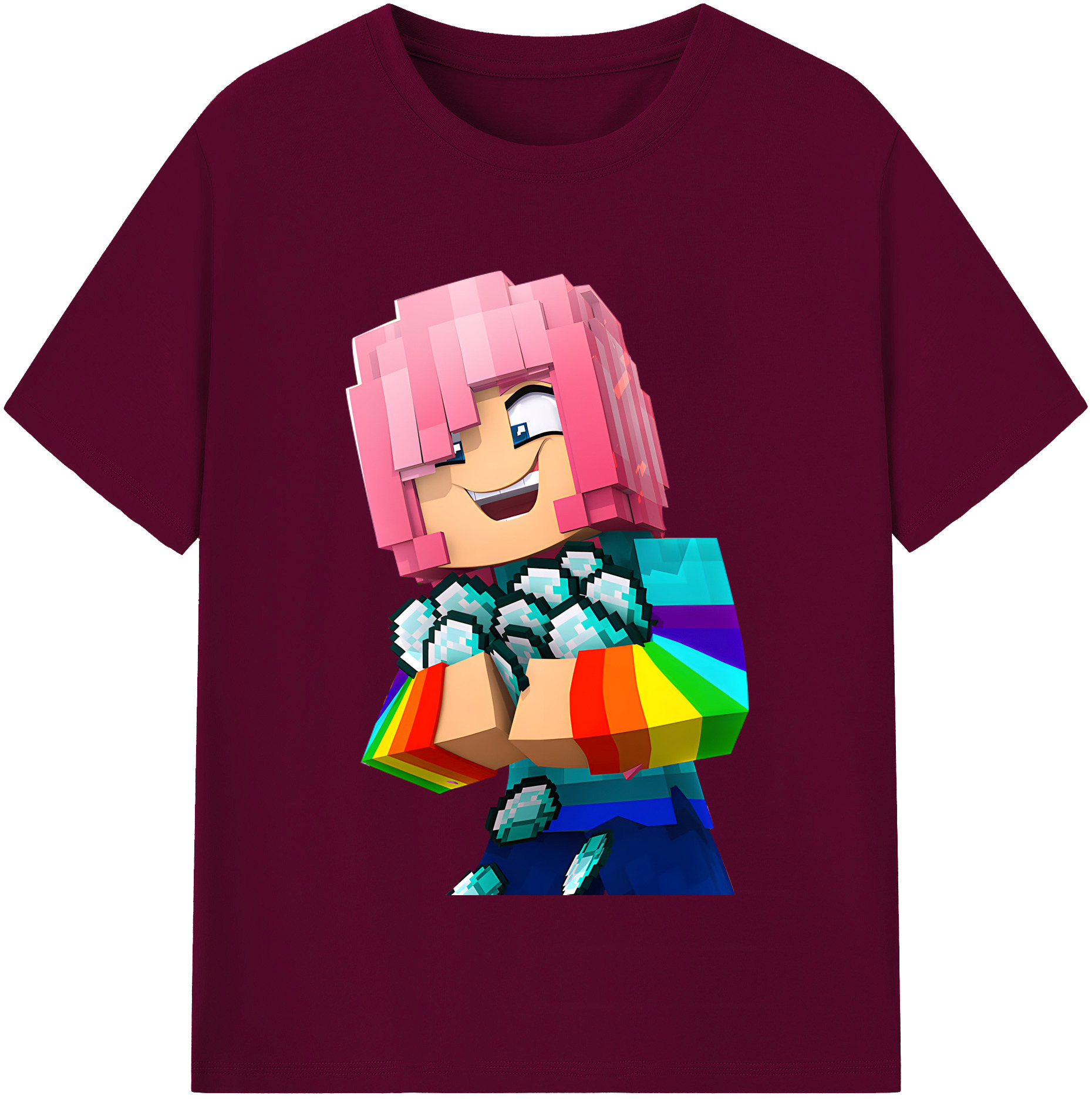 （画像用） マインクラフト ブロックの世界 Minecraft MC Block world レディースカジュアルプリントTシャツ（綿100％）
